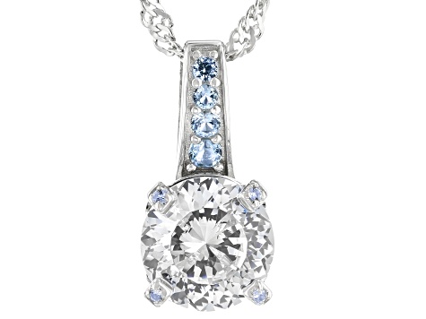 White Cubic Zirconia And Blue Lab Created Spinel Rhodium Over Silver Pendant With Chain 6.38ctw