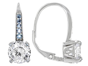 White Cubic Zirconia And Blue Lab Created Spinel Rhodium Over Sterling Silver Earrings 6.38ctw