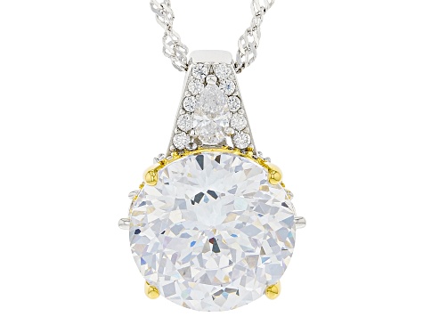 White Cubic Zirconia Rhodium Over Silver Two-Tone Scintillant Cut Pendant With Chain 13.58ctw