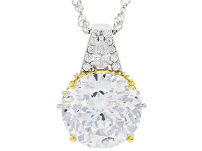 White Cubic Zirconia Rhodium Over Silver Two-Tone Scintillant Cut Pendant With Chain 13.58ctw