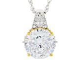 White Cubic Zirconia Rhodium Over Silver Two-Tone Scintillant Cut Pendant With Chain 13.58ctw