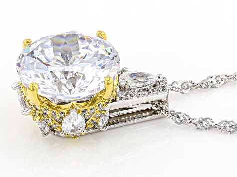 White Cubic Zirconia Rhodium Over Silver Two-Tone Scintillant Cut Pendant With Chain 13.58ctw