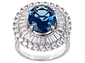 Blue Lab Created Spinel And White Cubic Zirconia Rhodium Over Silver Ring 7.20ctw