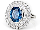 Blue Lab Created Spinel And White Cubic Zirconia Rhodium Over Silver Ring 7.20ctw