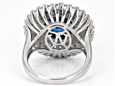 Blue Lab Created Spinel And White Cubic Zirconia Rhodium Over Silver Ring 7.20ctw