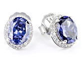 Blue and White Cubic Zirconia Rhodium Over Silver Earrings 10.04ctw