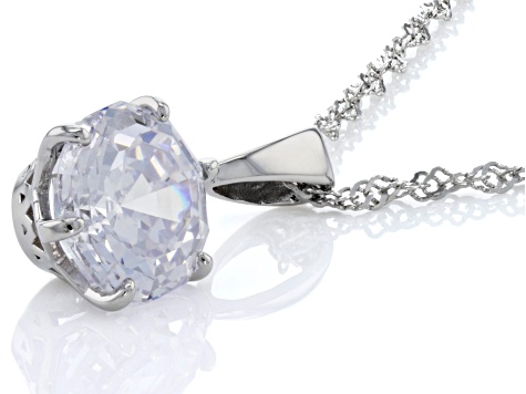 White Cubic Zirconia Rhodium Over Sterling Silver Scintillant Web Cut Pendant with Chain 6.20ctw