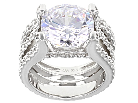 White Cubic Zirconia Rhodium Over Silver Ring and Band Set 10.00ctw