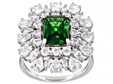 Green and White Cubic Zirconia Rhodium Over Silver Ring 9.06ctw
