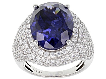 Picture of Blue And White Cubic Zirconia Rhodium Over Sterling Silver Ring 16.77ctw