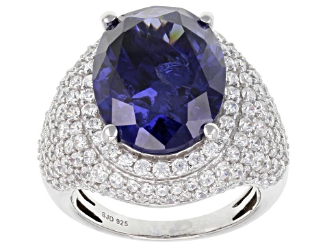 Blue And White Cubic Zirconia Rhodium Over Sterling Silver Ring 16.77ctw