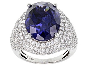 Blue And White Cubic Zirconia Rhodium Over Sterling Silver Ring 16.77ctw