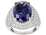 Blue And White Cubic Zirconia Rhodium Over Sterling Silver Ring 16.77ctw