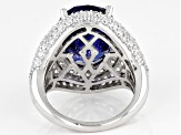 Blue And White Cubic Zirconia Rhodium Over Sterling Silver Ring 16.77ctw