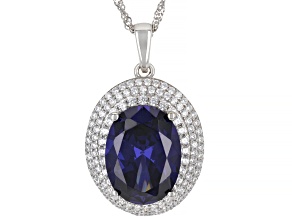 Blue And White Cubic Zirconia Rhodium Over Sterling Silver Pendant With Chain 14.95ctw