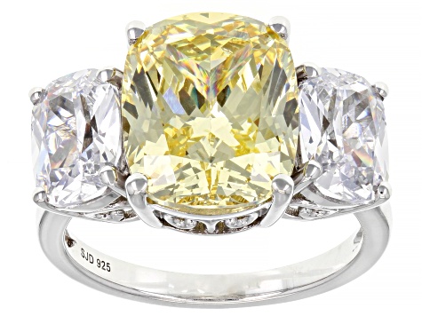 Yellow And White Cubic Zirconia Scintillant Cut® Rhodium Over Sterling Silver Ring 14.50ctw