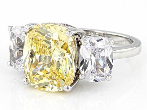 Yellow And White Cubic Zirconia Scintillant Cut® Rhodium Over Sterling Silver Ring 14.50ctw