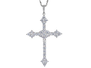 White Cubic Zirconia Rhodium Over Sterling Silver Cross Pendant With Chain 4.50ctw