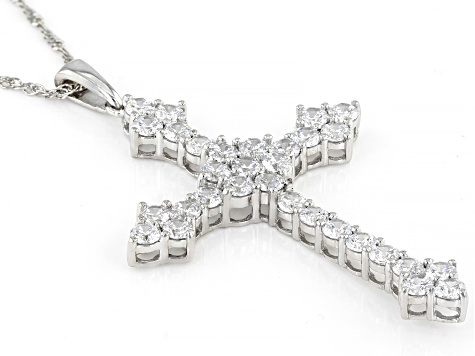 White Cubic Zirconia Rhodium Over Sterling Silver Cross Pendant With Chain 4.50ctw