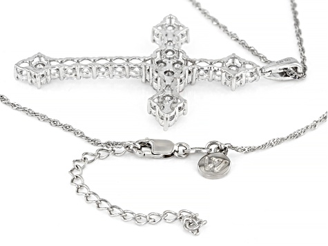 White Cubic Zirconia Rhodium Over Sterling Silver Cross Pendant With Chain 4.50ctw