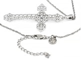 White Cubic Zirconia Rhodium Over Sterling Silver Cross Pendant With Chain 4.50ctw