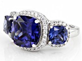 Blue And White Cubic Zirconia Rhodium Over Sterling Silver Ring 9.81ctw