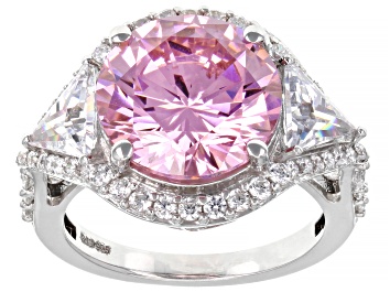 Picture of Pink And White Cubic Zirconia Rhodium Over Sterling Silver Ring 12.50ctw (7.57ctw DEW)