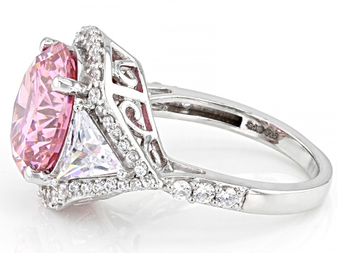 Pink And White Cubic Zirconia Rhodium Over Sterling Silver Ring 12.50ctw (7.57ctw DEW)