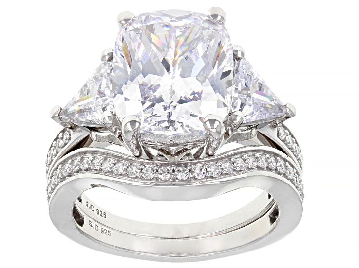 White Cubic Zirconia Platinum Over Sterling Silver Ring Set 11.38ctw