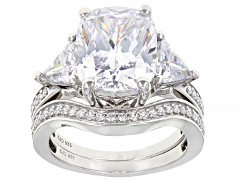 Picture of White Cubic Zirconia Platinum Over Sterling Silver Ring Set 11.38ctw
