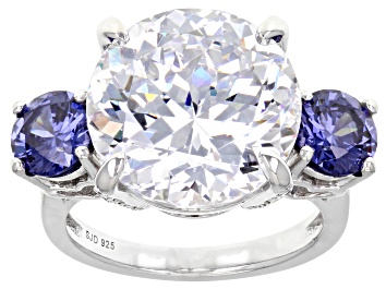Picture of Blue And White Cubic Zirconia Platinum Over Sterling Silver Ring 15.23ctw