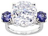 Blue And White Cubic Zirconia Platinum Over Sterling Silver Ring 15.23ctw