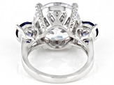 Blue And White Cubic Zirconia Platinum Over Sterling Silver Ring 15.23ctw