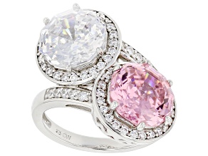 Pink And White Cubic Zirconia Rhodium Over Sterling Silver "Web" Scintillant Cut Ring 13.40ctw