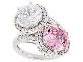 Pink And White Cubic Zirconia Rhodium Over Sterling Silver Scintillant Web Cut® Ring 13.40ctw