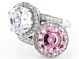 Pink And White Cubic Zirconia Rhodium Over Sterling Silver Scintillant Web Cut® Ring 13.40ctw