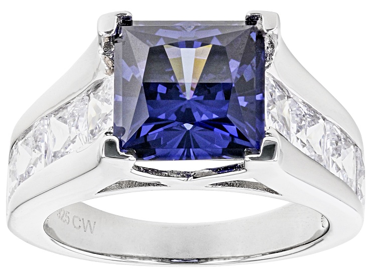 Blue And White Cubic Zirconia Rhodium Over Sterling Silver