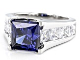 Blue And White Cubic Zirconia Rhodium Over Sterling Silver Ring 9.90ctw