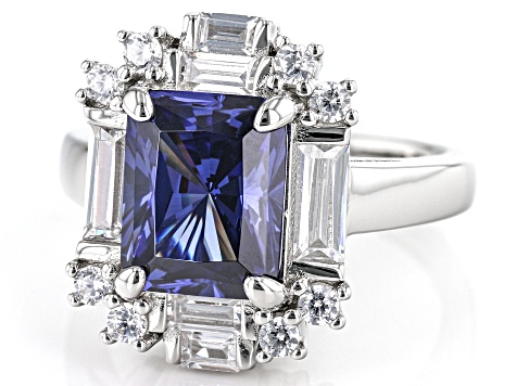 Blue And White Cubic Zirconia Scintillant Cut® Rhodium Over Sterling Silver Ring 7.50ctw