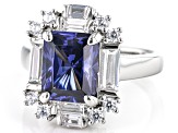 Blue And White Cubic Zirconia Scintillant Cut® Rhodium Over Sterling Silver Ring 7.50ctw