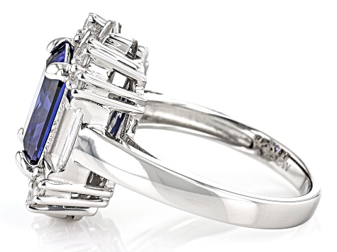 Blue And White Cubic Zirconia Scintillant Cut® Rhodium Over Sterling Silver Ring 7.50ctw