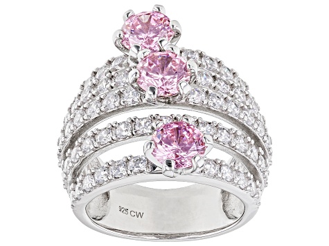 Pink And White Cubic Zirconia Rhodium Over Sterling Silver Ring 6.57ctw
