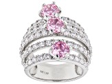 Pink And White Cubic Zirconia Rhodium Over Sterling Silver Ring 6.57ctw