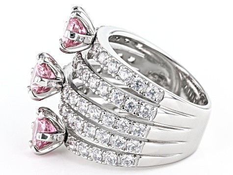 Pink And White Cubic Zirconia Rhodium Over Sterling Silver Ring 6.57ctw
