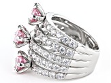 Pink And White Cubic Zirconia Rhodium Over Sterling Silver Ring 6.57ctw