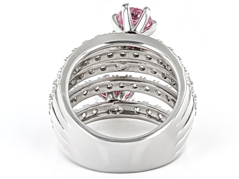 Pink And White Cubic Zirconia Rhodium Over Sterling Silver Ring 6.57ctw
