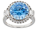 Blue And White Cubic Zirconia Rhodium Over Sterling Silver Ring 10.25ctw