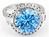 Blue And White Cubic Zirconia Rhodium Over Sterling Silver Ring 10.25ctw