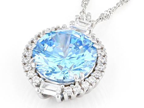 Blue And White Cubic Zirconia Rhodium Over Sterling Silver Pendant With Chain 9.90ctw