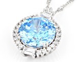 Blue And White Cubic Zirconia Rhodium Over Sterling Silver Pendant With Chain 9.90ctw